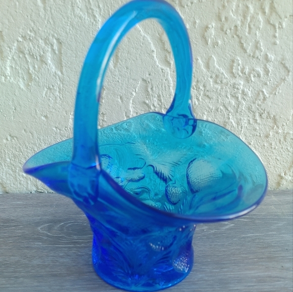 Vintage Blue Glass Basket with Handle - Picture 4 of 9